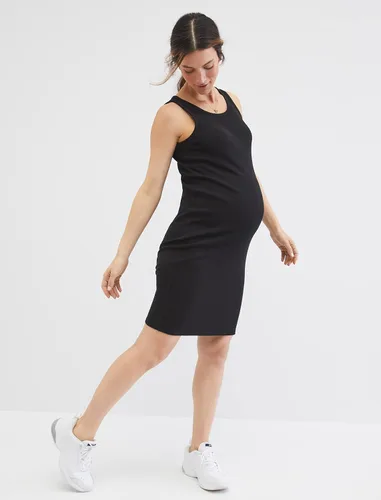 Vista 4 de Motherhood Maternity Vestido de camiseta de maternidad con manga codada lateral para mujer