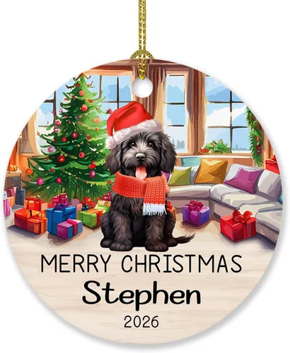 Vista 22 de Adorno personalizado de caniche negro, regalo para perro, mamá, perro, papá, adorno de Navidad único de perro caniche negro 2025, adorno de caniche