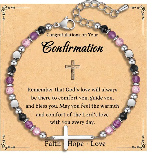 Vista 7 de Pulsera de cruz cristiana para mujeres y adolescentes, joyería de fe para aliviar la ansiedad, regalos de confirmación de Pascua, regalos de primera