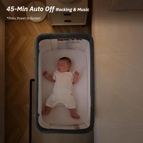 Vista 7 de VaVaSoo Moisés mecedor para bebé, moisés eléctrico automático junto a la cama, durmiente junto a la cama para bebé de 5 alturas ajustables