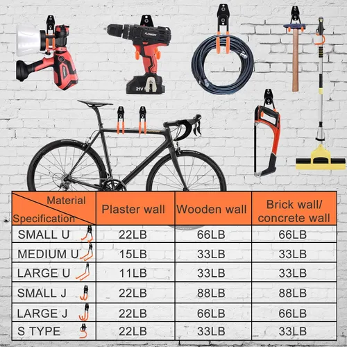 Vista 3 de AOBEN Ganchos de garaje resistentes, ganchos de almacenamiento de acero para garaje, perchas para herramientas y montaje de pared combinable