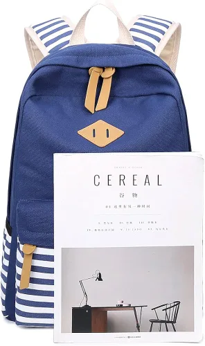 Vista 6 de Abshoo - Mochila de lona a rayas mochilas de adolescentes para niñas mochila escolar