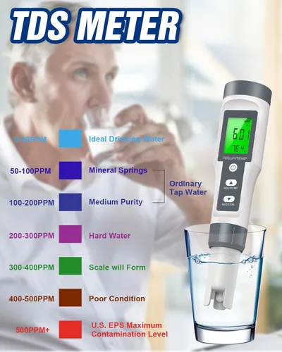 Vista 4 de Medidor de pH 3 en 1 TDS/pH/Temperatura para agua, Rango de medición de pH 0-14 Medidor digital de pH de alta precisión, 0.01 Probador de pH digital