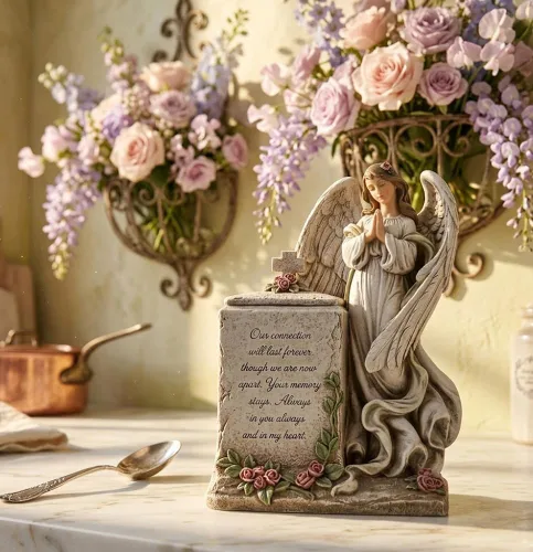 Vista 4 de Napco Imports Praying Angel - Urna decorativa de resina de 8 x 12 pulgadas