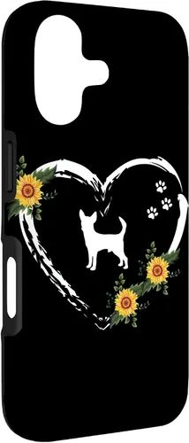 Vista 3 de Chihuahua with Paw Prints and Sunflower Heart On Black Case for iPhone 17