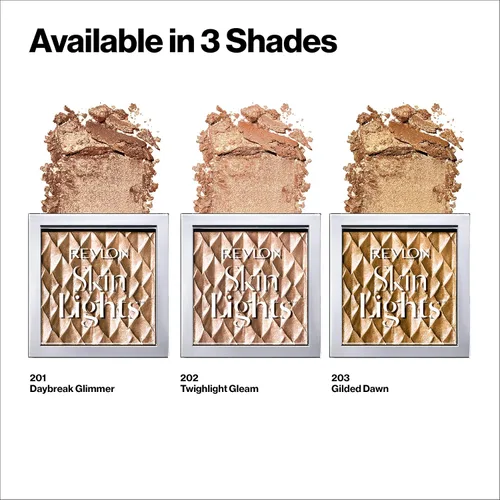 Vista 4 de Revlon Maquillaje iluminador, maquillaje facial en polvo prismático Skin Lights, brillo natural, acabado brillante, 201 Daybrak Glimmer, 0.28 onzas