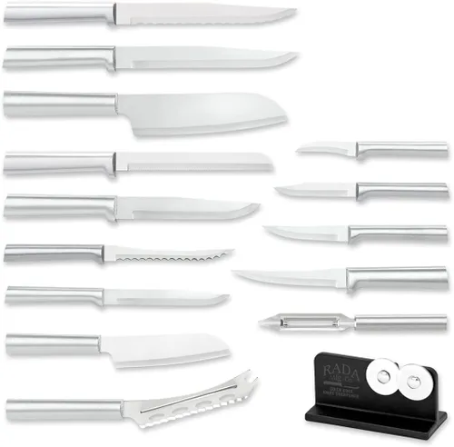 Vista 8 de Rada Cutlery Ultimate - Juego de regalo de 15 piezas con afilador de borde rápido, cuchillas de acero inoxidable, mango negro