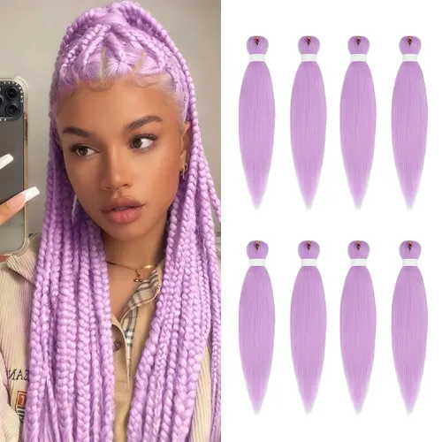 Vista 116 de 8 paquetes de extensiones preestiradas - 16 pulgadas de cabello trenzado premium, 55G/paquete, sin picazón, fijación en agua caliente, textura Perm