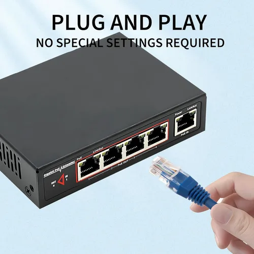 Vista 4 de Extensor PoE de red Gigabit de 60 W, extensor Ethernet CENTROPOWER con interruptor PoE+ de 4 puertos compatible con IEEE 802.3 af/at