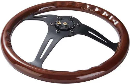 Vista 6 de Volante universal Kyostar de 14 pulgadas, estilo clásico Grant Nostalgia, grano de madera, negro, con botón de bocina