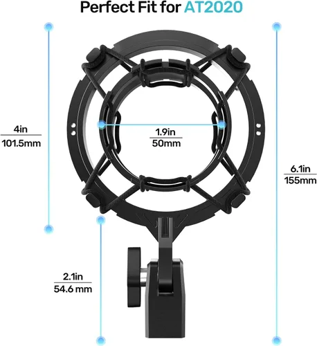 Vista 3 de AT2020 Soporte de amortiguador para micrófono con filtro pop, [Construido a medida para micrófono audio technica] Clip de sujeción de amortiguador