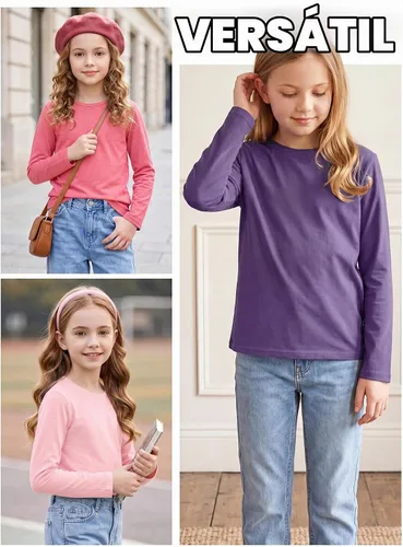 Vista 5 de Cooraby - Paquete de 5 camisetas básicas de manga larga para niñas de 2 a