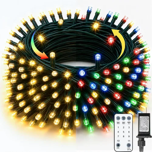 Vista 20 de Luces de Navidad, 1000 luces LED de 328 pies para árbol de Navidad enchufables con 8 modos, control remoto, tira de luces de Navidad impermeables