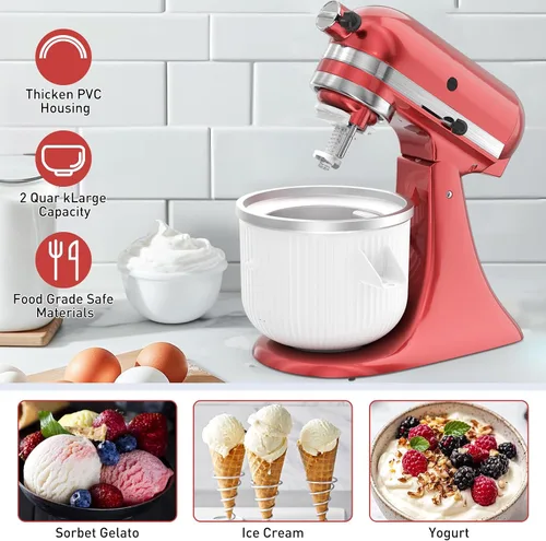 Vista 7 de Accesorio para batidora KitchenAid, cuenco de helado compatible con batidoras de soporte de 4.5 cuartos y 6 cuartos de galón o más grandes