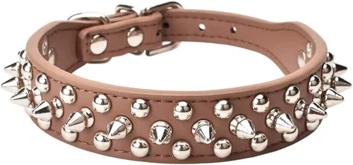 Vista 21 de Collar ajustable de piel sintética con remaches de clavos para gatos, cachorros y perros.