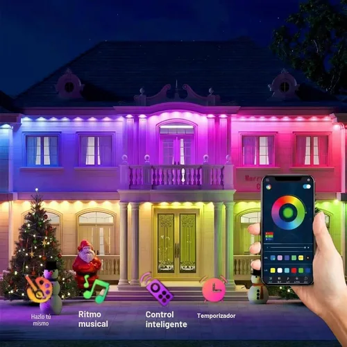 Vista 7 de Luces RGB Permanentes para Exteriores, Luces LED Inteligentes Impermeables para Aleros con Control de Aplicación/Remoto, Impermeables IP67 para DIY