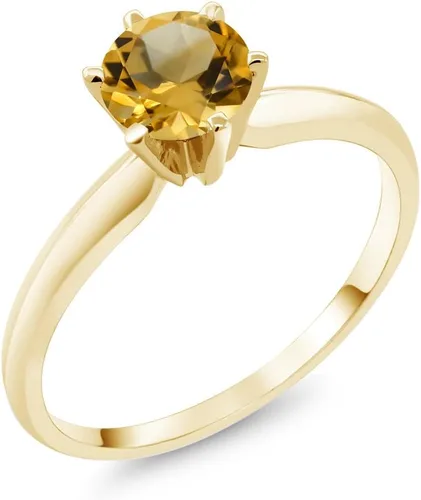 Vista 63 de Anillo de compromiso solitario con piedra preciosa redonda de oro amarillo de 14 quilates de 0.236 in para mujer Ajuste clásico de 6 puntas