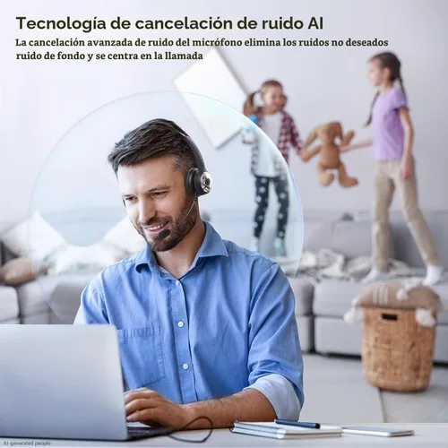 Vista 2 de LEVN Auriculares Bluetooth 5.0, auriculares inalámbricos con micrófono (cancelación de ruido AI), auriculares Bluetooth de 35 horas con dongle USB
