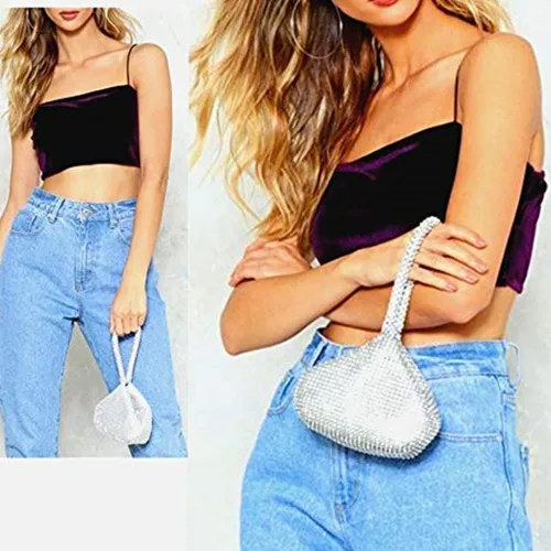 Vista 3 de ELEOPTION - Bolso de mano para mujer, diseño triangular, ideal para fiestas o graduaciones, Plateado