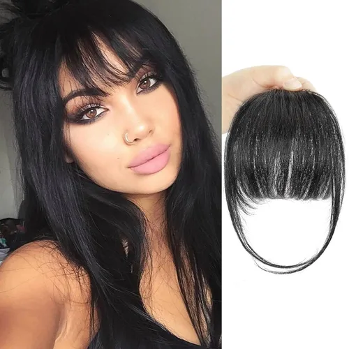 Vista 10 de BOGSEA Flequillo con clip, flequillo falso de cabello humano 100% real con clip, extensiones de cabello con fleco y sienes, postizos para mujeres