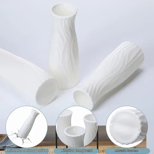 Vista 3 de Mimorou 24 jarrones de plástico compuesto, aspecto de cerámica, decorativo, blanco, irrompible, jarrones de plástico para centros de mesa de flores