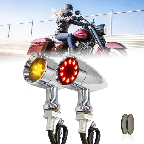Vista 13 de Dreamizer Señales de giro de motocicleta en forma de bala con luces LED, lámpara indicadora de aleación de aluminio para Cafe Racer Bobber Shadow
