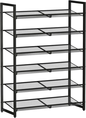 Vista 12 de Zapatero de metal para armario, entrada, organizador de zapatos de 4 niveles, estantes planos o angulares ajustables, capacidad para hasta 20 pares