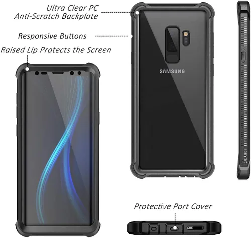 Vista 2 de Dexnor Funda para Galaxy S9+ Plus con protector de pantalla transparente de grado militar, resistente 360, cuerpo completo, a prueba de golpes
