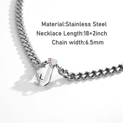 Vista 4 de Initial Necklace for Men Stainless Steel A-Z Letter Necklace Cuban Link Chain 18+2 Inch Personalized Baseball Football Soccer Basketball