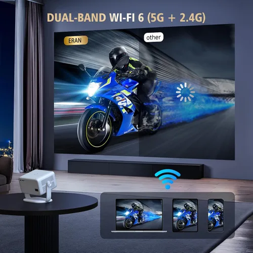 Vista 5 de [Enfoque automático AI] Proyector portátil nativo 1080P Soporte 4K Parse WIFI6 5G inalámbrico 5.0 Bluetooth Android 13,300ANSI, 360° giratorio