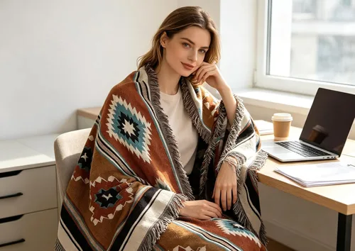Vista 5 de Luxlovery Manta Aztec Boho Sherpa estilo navajo del suroeste, ligera y cálida, 35 x 59 pulgadas, color óxido de calabaza Aima