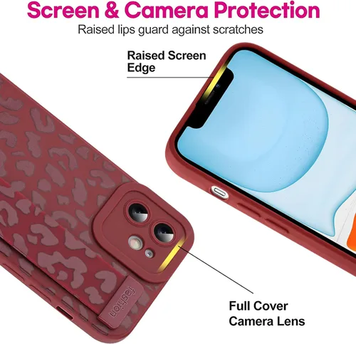 Vista 4 de OOK - Funda compatible con iPhone 11 en color vino rojo con estampado de leopardo, de TPU a prueba de golpes, cubierta delgada de silicona