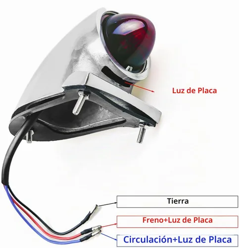 Vista 3 de FATECIM Luz trasera vintage Sparto para motocicleta, luz de freno y parada universal para Harley, Chopper, Bobber FTC-3028-Cromo