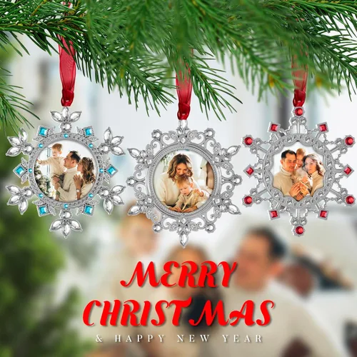 Vista 2 de GUOER Adornos de Marco de Fotos de Copo de Nieve para Árbol de Navidad, Regalo Conmemorativo de Vacaciones, Decoración del Hogar, Decoraciones