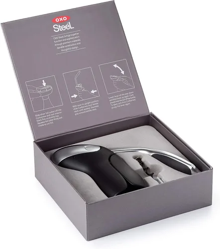 Vista 13 de OXO Sacacorchos de Palanca Vertical de Acero con Cortador de Papel de Aluminio Extraíble