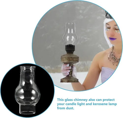 Vista 5 de Kisangel Lámpara de aceite de vidrio antiguo de repuesto para chimenea, lámpara de queroseno, pantalla de lámpara de vidrio transparente para base