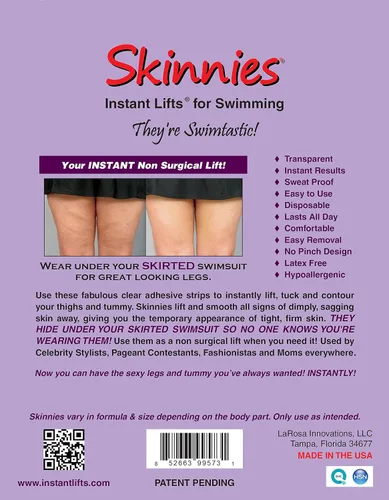 Vista 5 de Skinnies Instant ascensores5pares swimmers- Wear bajo su falda traje de baño para piernas Fantástico Aspecto. Tiras Adhesivas transparentes al