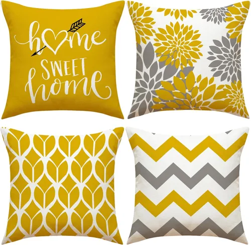 Vista 7 de Juego de 4 fundas de almohada de 18 x 18 pulgadas, modernas fundas de almohada para sofá, decoración para el hogar, exterior, tela de lino Estilo 1