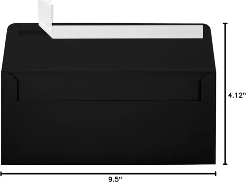 Vista 3 de LUXPaper Sobres de negocios #10 Despegar y prensar 4 1/8 pulgadas x 9 1/2 pulgadas Negro medianoche Texto de 80 libras Cantidad de 1,000