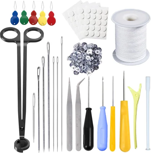 Vista 11 de Kit de 11 Piezas de Agujas para Velas, Herramienta de Inserción de Mecha Moldes Aguja Perforadora con Gancho con Ojo, Aguja para Mechas de Velas
