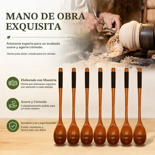 Vista 3 de 6 cucharas de madera para comer, cucharas de sopa de madera Muulaii, cuchara de mango largo con utensilio de cocina de estilo japonés para comida