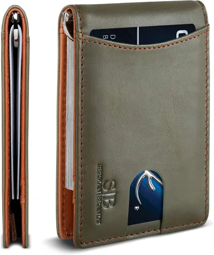 Vista 11 de SERMAN BRANDS RFID Blocking Slim Bifold Genuine Leather Minimalist Front Pocket Wallets for Men with Money Clip Thin Gift Azul Atlántico 1.S