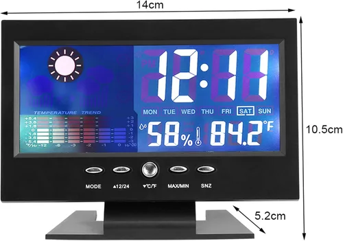 Vista 6 de Reloj digital, pantalla digital de temperatura y humedad con alarma, 12/24 horas conmutable para actividades y regalos