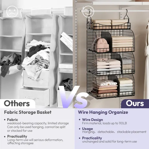 Vista 6 de SWTYMIKI Organizador de armario colgante – 4 estantes apilables de metal con divisores y ganchos en S, estantes plegables para ropa, pantalones
