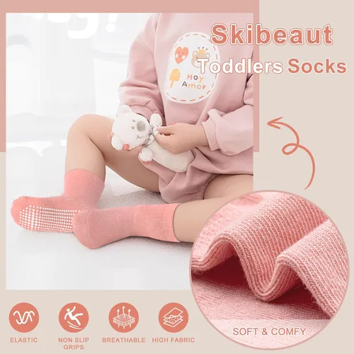 Vista 5 de SkiBeaut Calcetines para niños pequeños, 12 pares de puños antideslizantes para niños y niñas con pinzas para 1-7 años