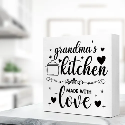 Vista 5 de LVQHI Letreros divertidos de madera para cocina, diseño de Kithcen de la abuela hecho con amor, caja de madera para estante de cocina, decoración