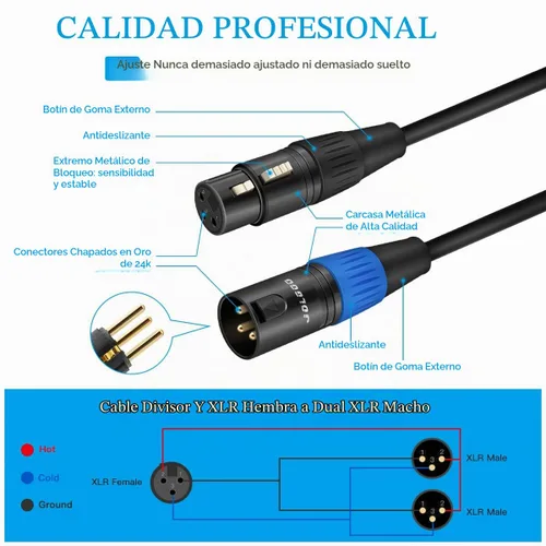 Vista 5 de JOLGOO Divisor XLR - Cable Y hembra a macho doble, 1.6 pies