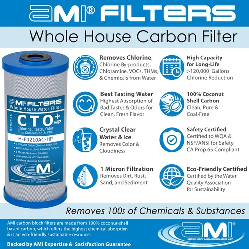 Vista 5 de APPLIED MEMBRANES INC. Juego de cartuchos de filtro de repuesto para filtro de agua para toda la casa, 2 filtros de sedimentos y bloques de carbono