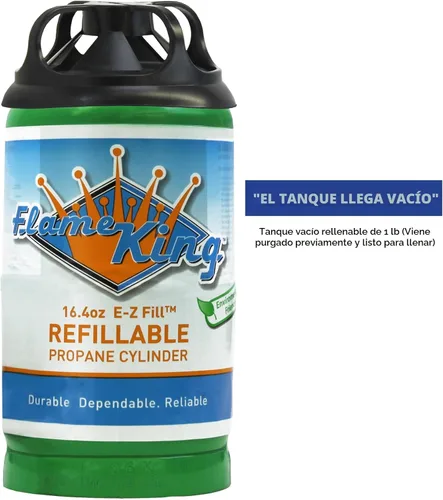 Vista 4 de Flame King – Cilindro de propano recargable de 1 lb (16.4 oz) vacío, opción de recarga reutilizable, segura y legal, cumple con DOT, para acampar