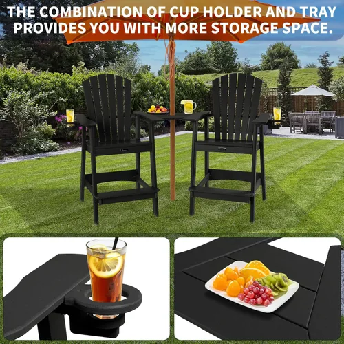 Vista 6 de FUNBERRY Juego de 2 sillas altas Adirondack con mesa de conexión extraíble, silla de balcón alta para todo tipo de clima con portavasos 2